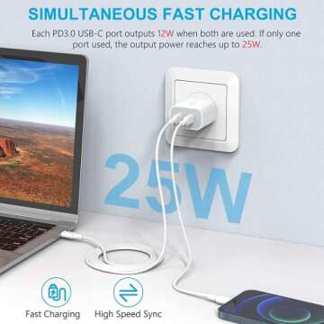 Amoner USB C Charger Dual Port 25W Fast Charging