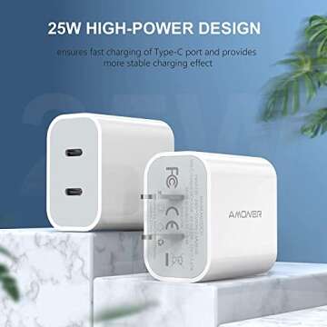 Amoner USB C Charger Dual Port 25W Fast Charging