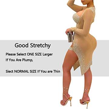 PORRCEY Women's Sexy Hot Drilling Craft Dress Long Sleeve Bodycon Party Club Night Out Dress(2123,Beige,3XL)