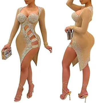 Stylish PORRCEY Hot Drilling Bodycon Dress for Women