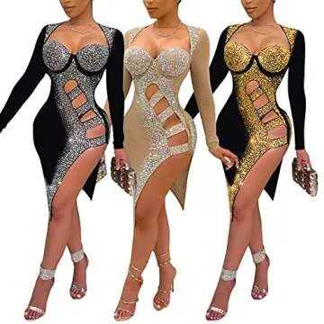 Stylish PORRCEY Hot Drilling Bodycon Dress for Women