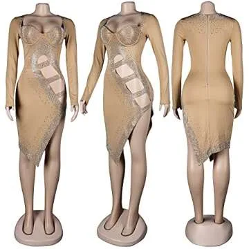 Stylish PORRCEY Hot Drilling Bodycon Dress for Women