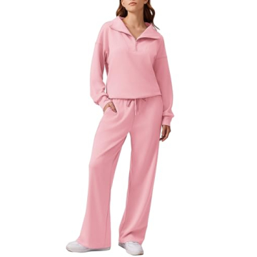 PINSPARK Women 2 Piece Sweatsuit Sets Half Zip Sweatshirt Wide Leg Pant Lounge Set 2024 Fall Outfits...