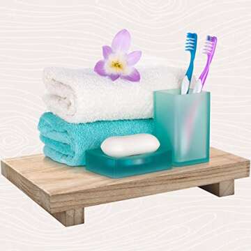 Wood Riser Tray Soap, Stand Soap Tray for Kitchen Sink, Wood Pedestal for Kitchen Counter Sink Stand Decorative Rustic Bathroom Dishes Plant Bottles Candles Display(12 x 7 Inch,Natural)