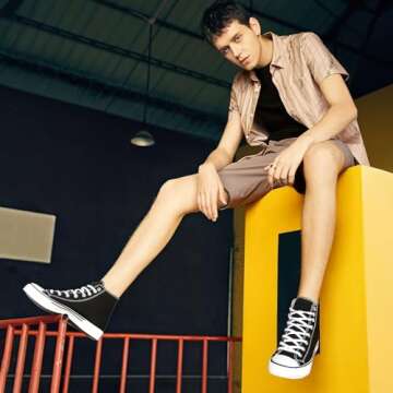 hash bubbie Unisex Fashion High top Sneakers Womens Classic High Tops Canvas Shoes Casual Tennis Shoes for Men(Black,US7W/US5M)