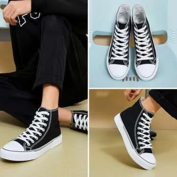 hash bubbie Unisex Fashion High top Sneakers Womens Classic High Tops Canvas Shoes Casual Tennis Shoes for Men(Black,US7W/US5M)