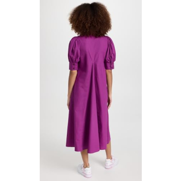Ganni Women's Cotton Poplin V Neck Dress, Purple Wine, 2