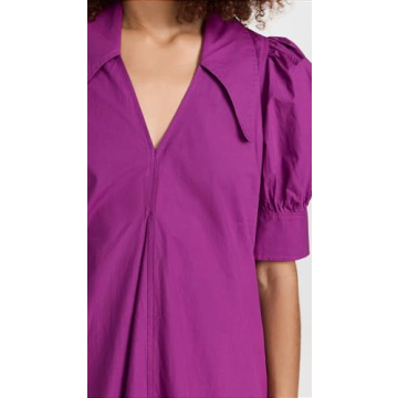 Ganni Women's Cotton Poplin V Neck Dress, Purple Wine, 2