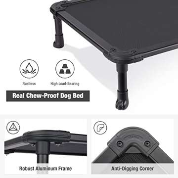 Veehoo Chew Proof Elevated Dog Bed - Cooling Raised Pet Cot - Rustless Aluminum Frame and Durable Textilene Mesh, Unique Designed No-Slip Feet for Indoor or Outdoor Use, Black, X-Large, CWC2002