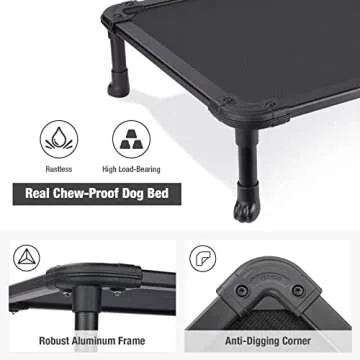 Veehoo Chew Proof Elevated Dog Bed - Cooling Raised Pet Cot - Rustless Aluminum Frame and Durable Textilene Mesh, Unique Designed No-Slip Feet for Indoor or Outdoor Use, Black, X-Large, CWC2002