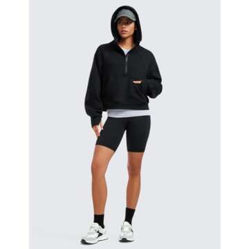 CRZ YOGA Womens Fleece Lined Half Zip Hoodies Pullover Oversized Long Sleeve Casual Workout Sweatshirts with Thumb Holes Black X-Large