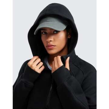 CRZ YOGA Womens Fleece Lined Half Zip Hoodies Pullover Oversized Long Sleeve Casual Workout Sweatshirts with Thumb Holes Black X-Large