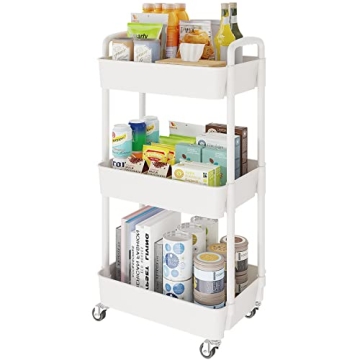 Laiensia 3-Tier Mobile Shelving Unit - Versatile Storage Cart with Lockable Wheels