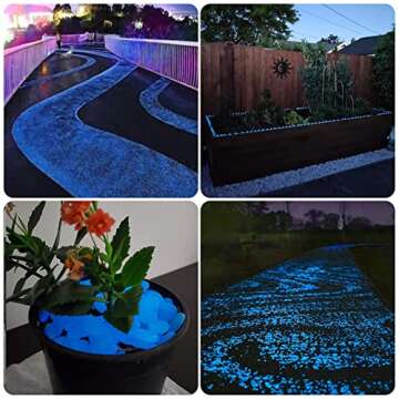 NAMTSO Glow in The Dark Rocks Outdoor, 500 pcs Blue Solar Rocks for Landscaping, Outdoor Decor Glow ...