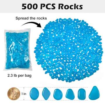 NAMTSO Glow in The Dark Rocks Outdoor, 500 pcs Blue Solar Rocks for Landscaping, Outdoor Decor Glow in The Dark Stones, Glowing Pebbles for Garden Backyard Patio Lawn Path, Powered by Sunlight