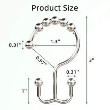 Amazer Shower Curtain Hooks - Rust-Resistant Double Hooks
