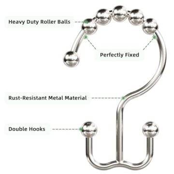 Amazer Shower Curtain Hooks - Rust-Resistant Double Hooks