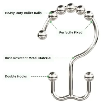 Amazer Shower Curtain Hooks - Rust-Resistant Double Hooks