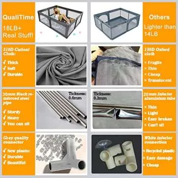 Baby Playpen, Playpens for Babies, Extra Large Playyard for Toddler, Reliable Kids Activity Center, Sturdy Safety Playpen with Anti-Slip Suckers and Super Soft Breathable Mesh (Dark Gray, Large)