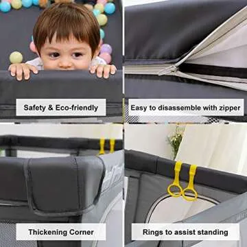 Baby Playpen, Playpens for Babies, Extra Large Playyard for Toddler, Reliable Kids Activity Center, Sturdy Safety Playpen with Anti-Slip Suckers and Super Soft Breathable Mesh (Dark Gray, Large)