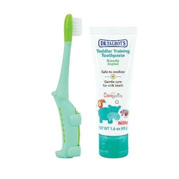 Dr. Talbot's Toddler Training Toothbrush and Natural Kids Toothpaste with Citroganix - 1.6 oz - Fluoride-Free Toothpaste and Toddler Toothbrush - 6+ Months - Alligator