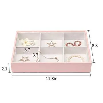 Vlando Miller Stackable 6 Slot Jewelry Organizer, Classic Jewelry Holder Storage Display Case for Drawer or Dresser for Earring Ring Necklace or Cufflinks (Pink, 6 Slot)