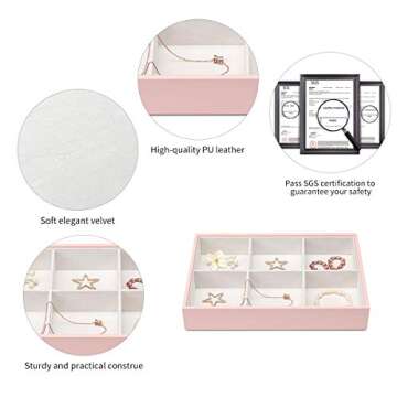 Vlando Miller Stackable 6 Slot Jewelry Organizer, Classic Jewelry Holder Storage Display Case for Drawer or Dresser for Earring Ring Necklace or Cufflinks (Pink, 6 Slot)