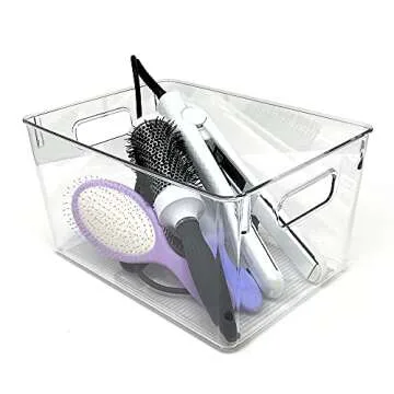 Isaac Jacobs 3-Pack Large Clear Storage Bins with Handles, Plastic Organizer for Home, Room, Office, Fridge, Kitchen/Pantry Non-Slip Container Set, Food Safe, BPA Free (3-Pack, Large)