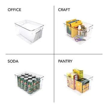 Isaac Jacobs 3-Pack Large Clear Storage Bins with Handles, Plastic Organizer for Home, Room, Office, Fridge, Kitchen/Pantry Non-Slip Container Set, Food Safe, BPA Free (3-Pack, Large)