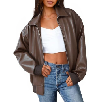 MEROKEETY Women's Oversized Faux Leather Jacket Fall Winter Zip Up Motorcycle Coats Fashion Outfits ...
