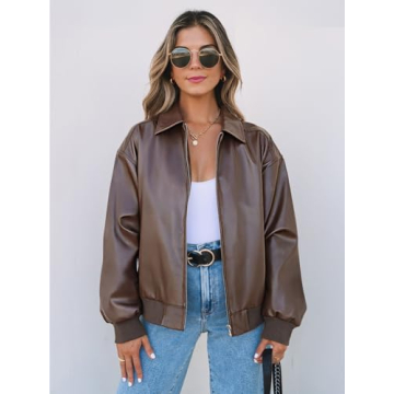 Stylish MEROKEETY Women's Faux Leather Bomber Jacket 2024