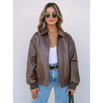 Stylish MEROKEETY Women's Faux Leather Bomber Jacket 2024