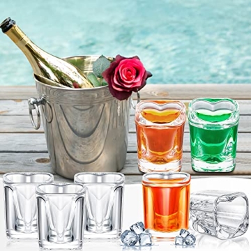 Suclain 12 Pieces Valentine's Day Shot Glasses Set 1.5 oz Hearted Shaped Espresso Shot Glass Clear Cute Shot Glasses with Base for Cocktail Tequila Espresso Wine Beer Whiskey