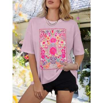 Womens Oversized Graphic Tshirt: Vintage Wildflower Shirt Boho Hiking T Shirt Nature Life Tee Summer...