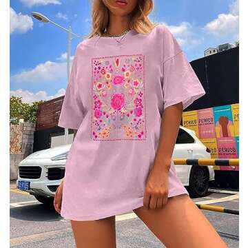Oversized Vintage Wildflower Boho T-Shirt for Women