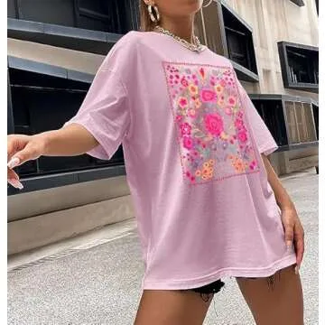 Oversized Vintage Wildflower Boho T-Shirt for Women
