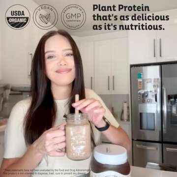 KOS Vegan Protein Powder, Chocolate USDA Organic - Low Carb Pea Protein Blend, Plant Based Superfood...