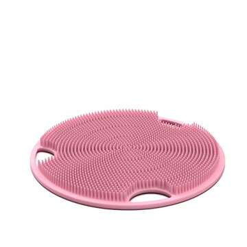 Boie USA Flat Body Scrubber - Soft Silicone-Like Exfoliating Shower Scrubber & Body Cleansing Brush - Stick-to-Wall Loofah Replacement - Antimicrobial Body Exfoliator for All Skin Types - Pink