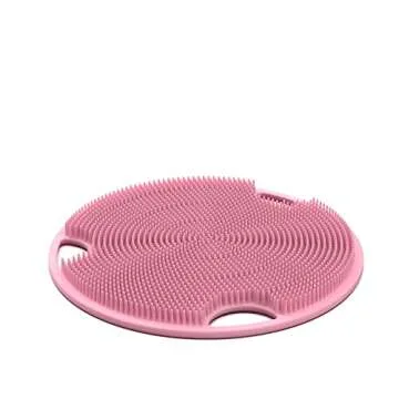 Boie USA Flat Body Scrubber - Soft Silicone-Like Exfoliating Shower Scrubber & Body Cleansing Brush - Stick-to-Wall Loofah Replacement - Antimicrobial Body Exfoliator for All Skin Types - Pink