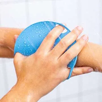 Boie USA Flat Body Scrubber - Soft Silicone-Like Exfoliating Shower Scrubber & Body Cleansing Brush - Stick-to-Wall Loofah Replacement - Antimicrobial Body Exfoliator for All Skin Types - Pink