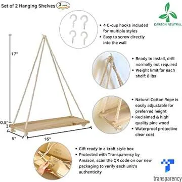 Hanging Shelves for Wall [Set of 2 w/ Hooks] Floating Shelves, Macrame Rope Triangle Shelf, Natural ...