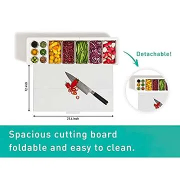 Prepdeck Recipe Preparation Kit and Storage, 8 Premium Prepping Tools, Cutting Board with 15 Tritan Plastic Food Containers with Lids, Removable Trash Bin, Microwave and Top-Rack Dishwasher Safe