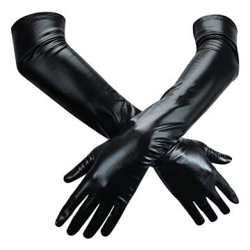 KINBOM Long Elbow Gloves, Leather Gloves Long Cat Woman Accessories Stretchy 80's Gloves Opera Gloves Evening Party Dance Glove for Woman (Black)