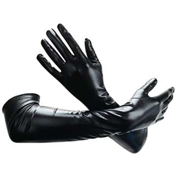 KINBOM Long Elbow Gloves, Leather Gloves Long Cat Woman Accessories Stretchy 80's Gloves Opera Gloves Evening Party Dance Glove for Woman (Black)