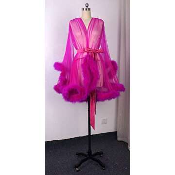 Sexy Feather Bridal Robe Tulle Illusion Shot Wedding Scarf New Custom Made … (Short-Fuchsia)