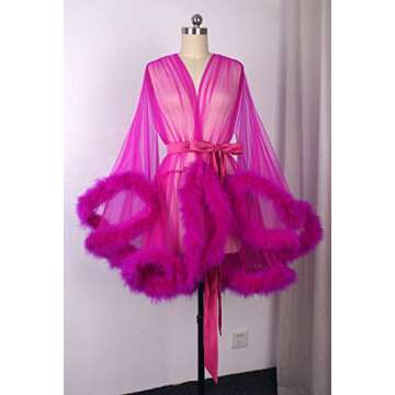 Sexy Feather Bridal Robe Tulle Illusion Shot Wedding Scarf New Custom Made … (Short-Fuchsia)