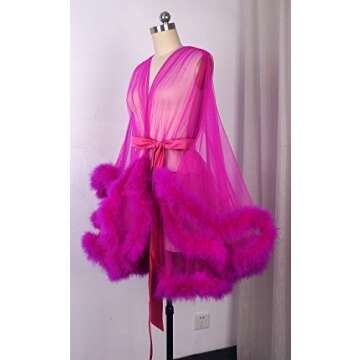 Sexy Feather Bridal Robe Tulle Illusion Shot Wedding Scarf New Custom Made … (Short-Fuchsia)
