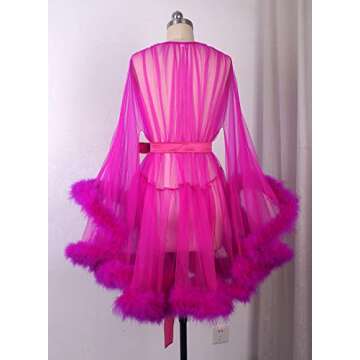 Sexy Feather Bridal Robe Tulle Illusion Shot Wedding Scarf New Custom Made … (Short-Fuchsia)