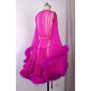 Sexy Feather Bridal Robe Tulle Illusion Shot Wedding Scarf New Custom Made … (Short-Fuchsia)