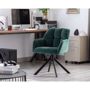 EALSON Comfy Velvet Desk Chair Modern Computer Task Chair no Wheels Swivel Accent Chair with Mid Back Arm Chair for Living Room/Bedroom/Home Office(Green)